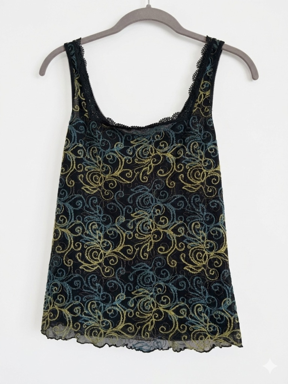 Arianne Mesh Embroidered Camisole Lace Trim LettuceHem Whimsygoth Boho Fairycore